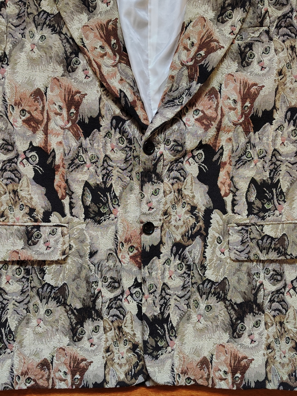 INS ERROR Cat Woven Tapestry Blazer Jacket Streetwear Art to Wear - Men's Large - Picture 7 of 10
